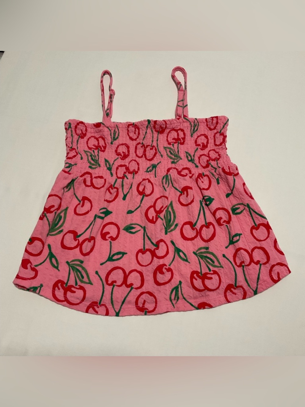Old Navy Girls Cherry Print Smocked Tank Top Pink Size L (10-12) Summer